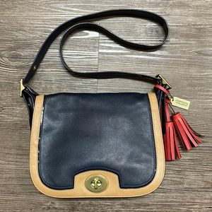 Coach Navy, Tan & Red Leather Crossbody Bag